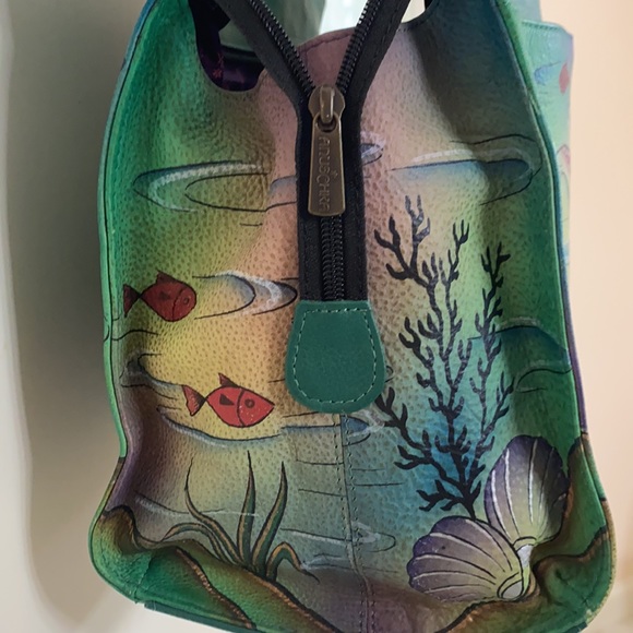 Anuschka HTF Koi Large Tote with matching zip around wallet - Picture 3 of 11